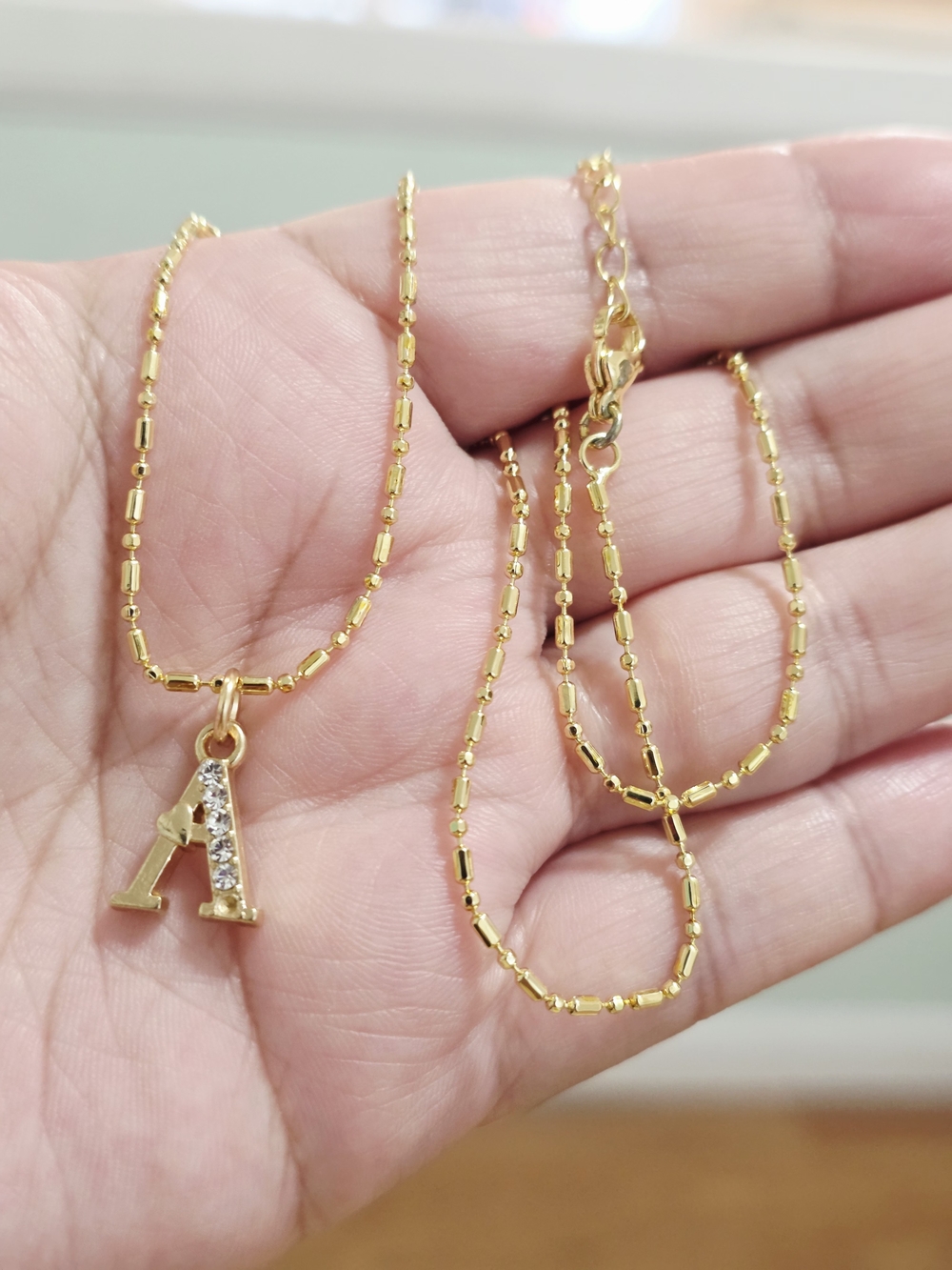 18k Gold Initial A Pendant Necklace with Sparkling Accents